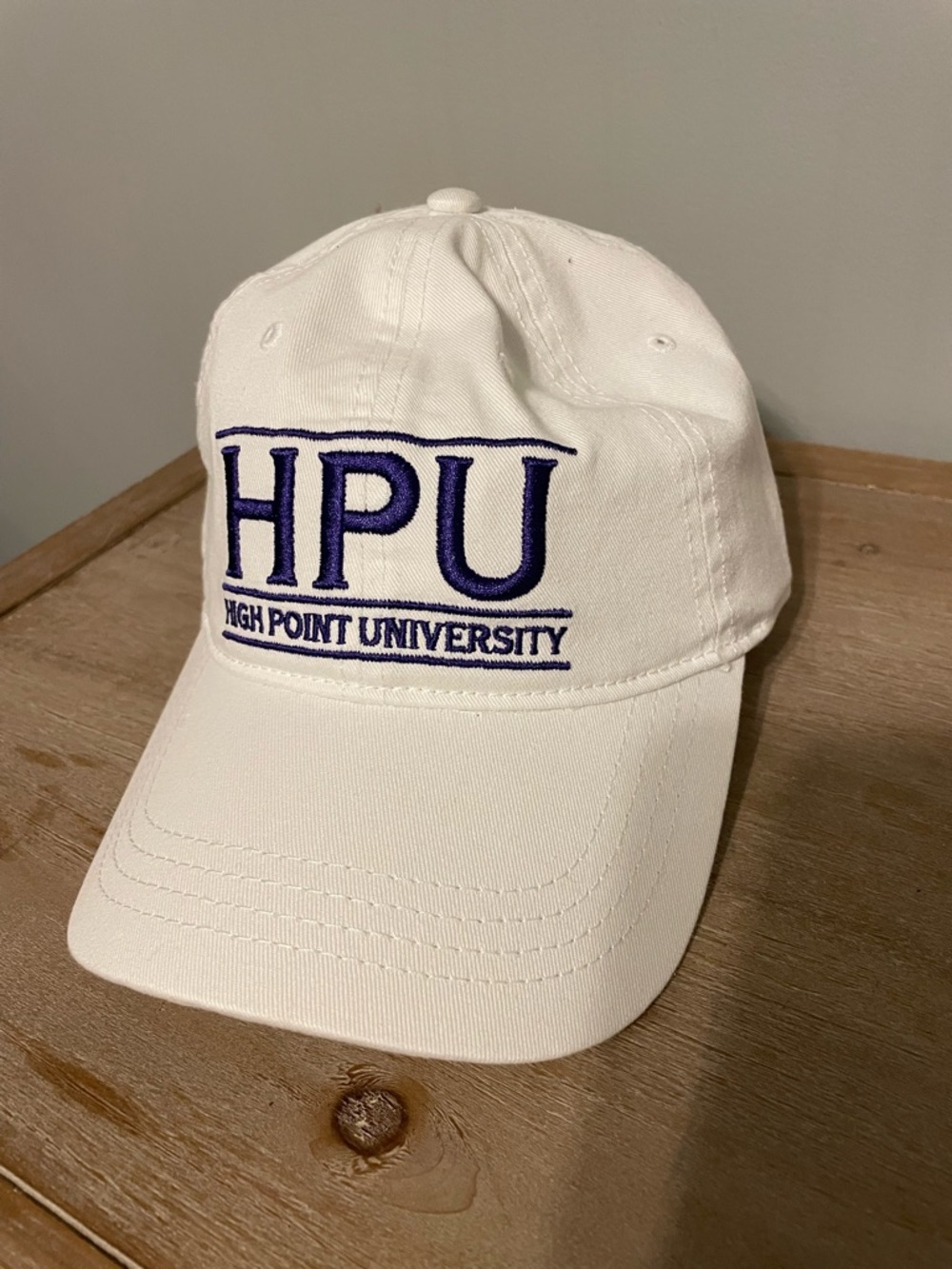 HPU High Point University White Baseball Cap with Purple Embroidery